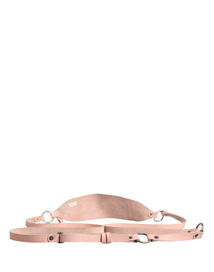 Light Pink Leather Wide Waist Round Buckle Belt