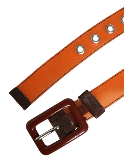 Orange PVC Waist Women Cintura Square Buckle Belt