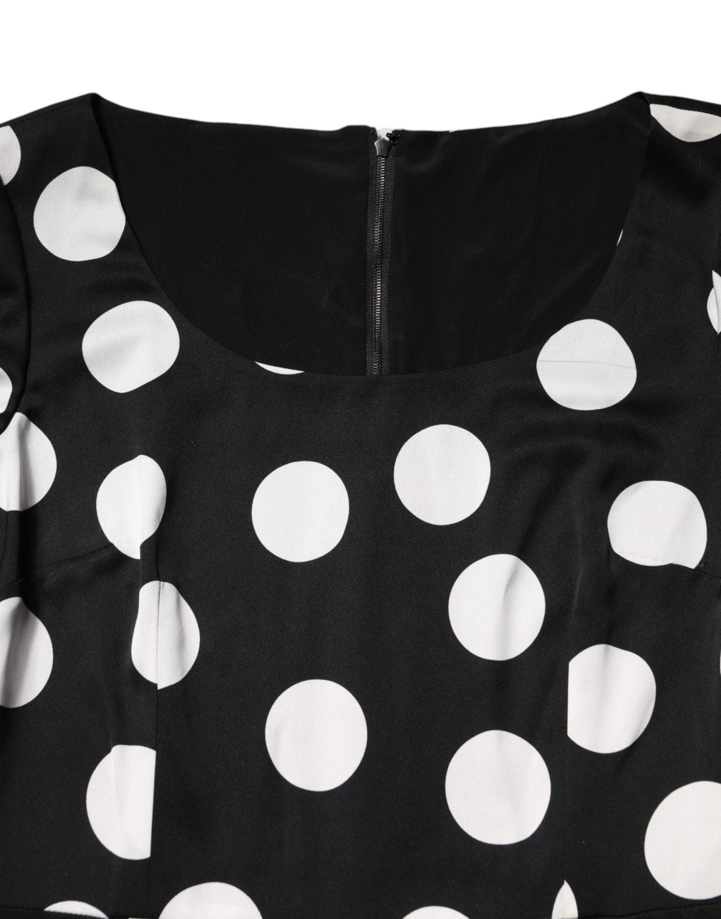 Black White Polka Dot Silk Sheath Midi Dress