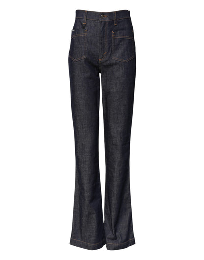 Dark Blue Cotton Flared Wide Leg Denim Jeans