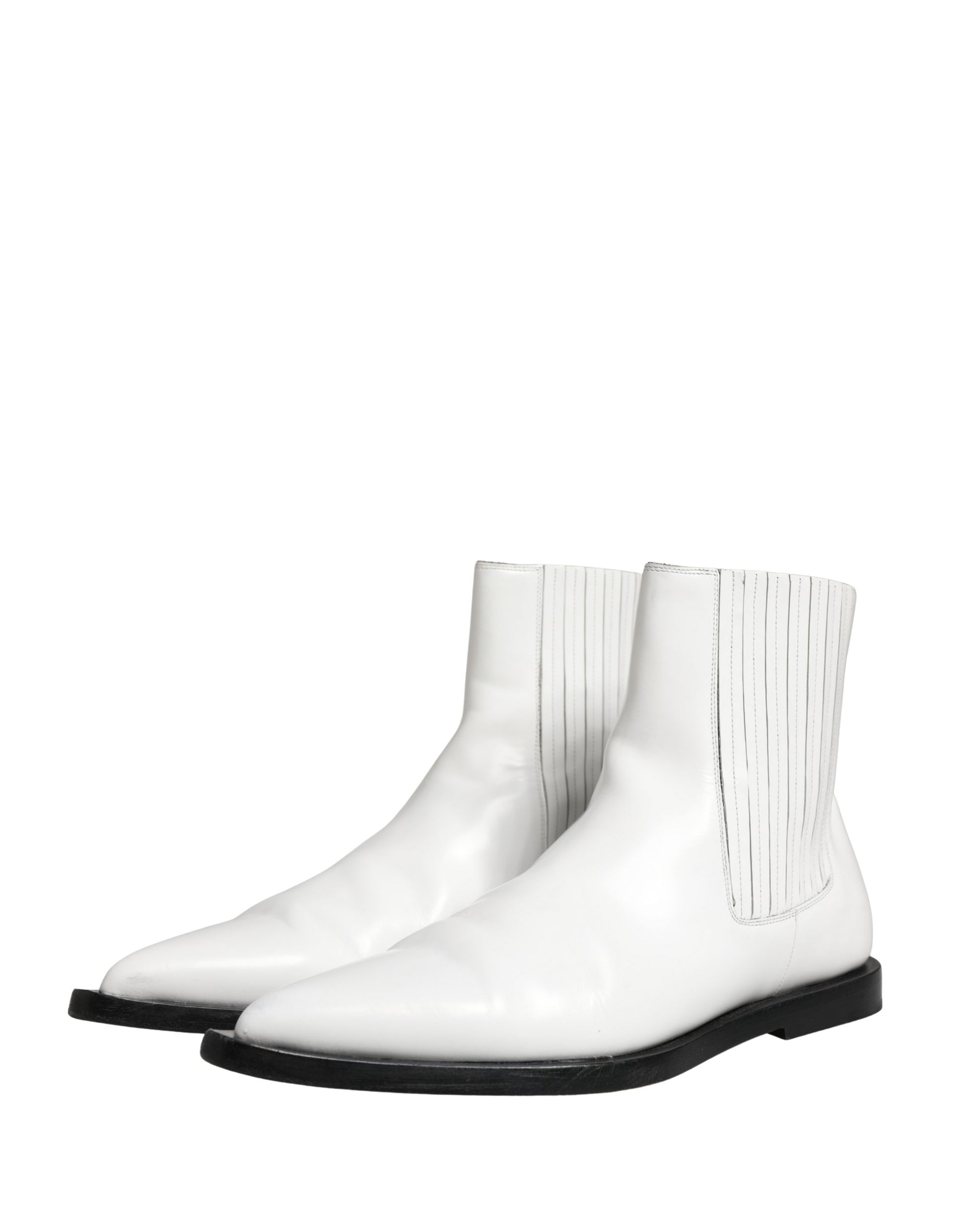 White Leather Chelsea SlipOn Ankle Boots Shoes