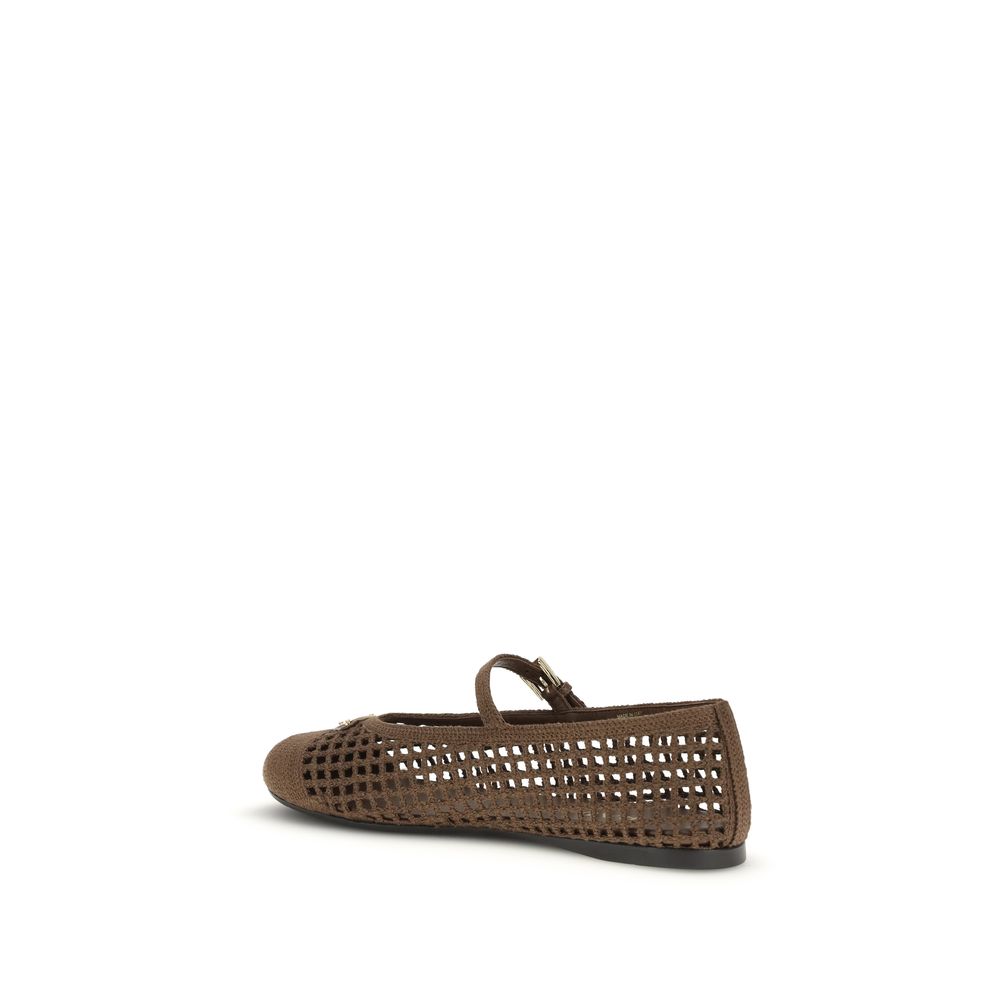 Brown Cotton Ballet Flats