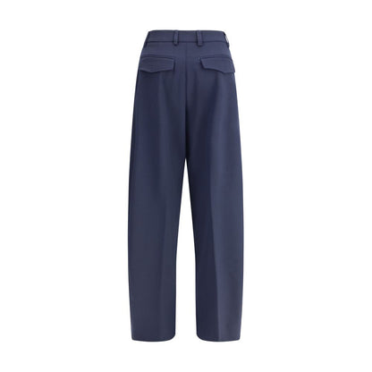 Blue Polyester Casual Pants