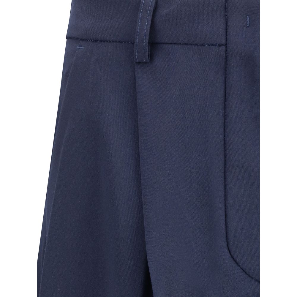 Blue Polyester Casual Pants