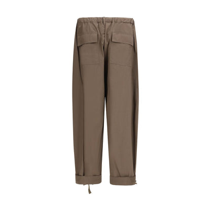 Brown Cotton Casual Pants