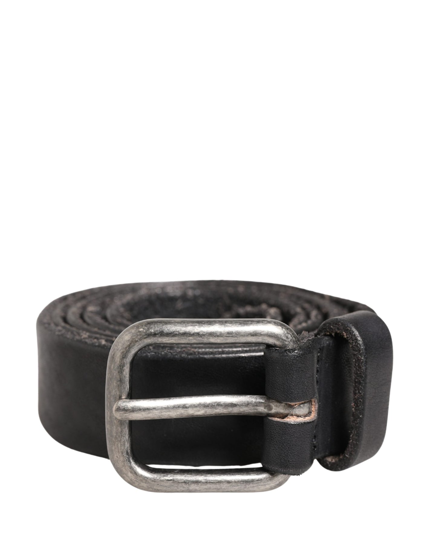 Men Black Leather Metal Buckle Belt