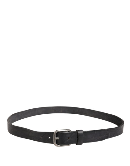 Men Black Leather Metal Buckle Belt