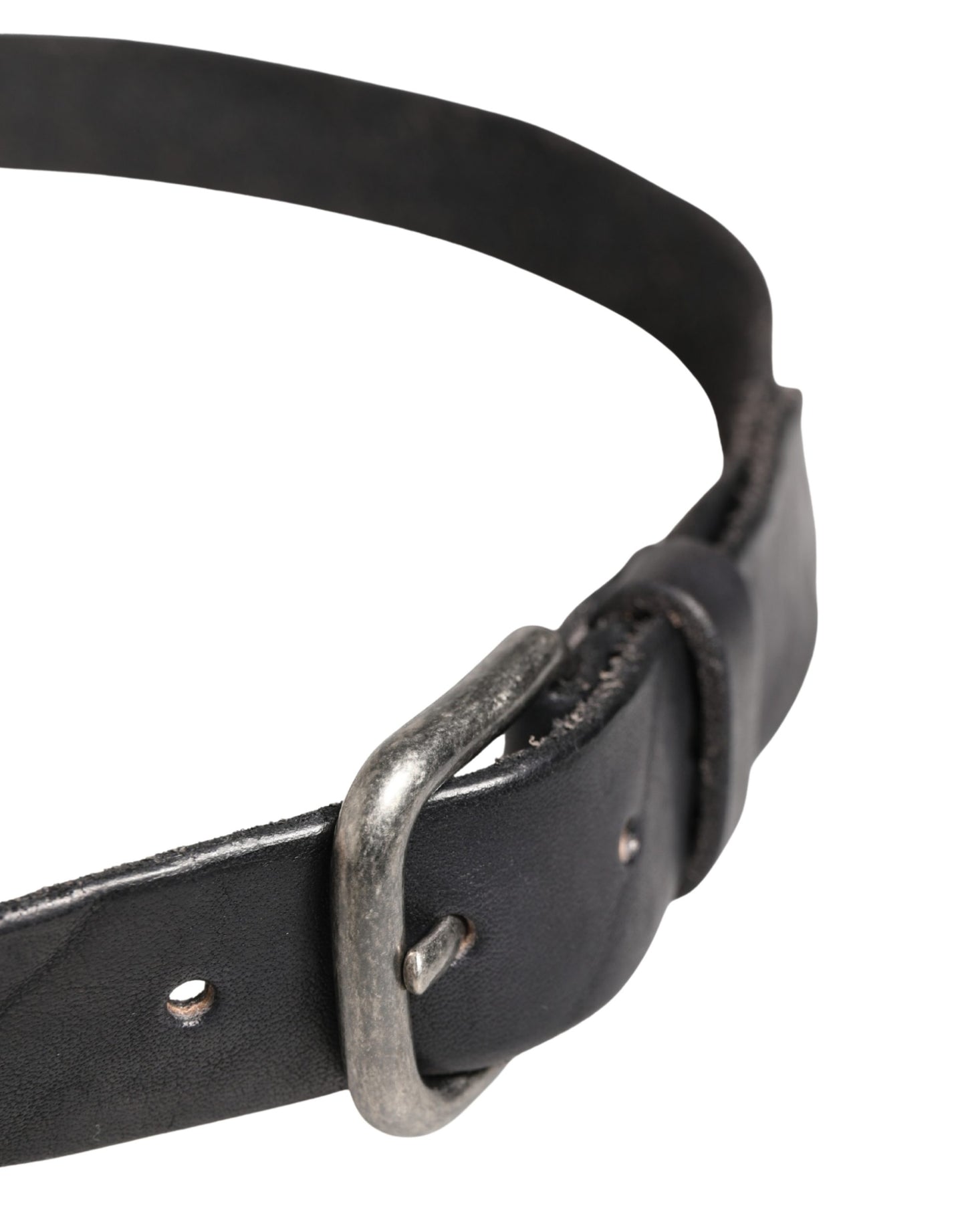 Men Black Leather Metal Buckle Belt