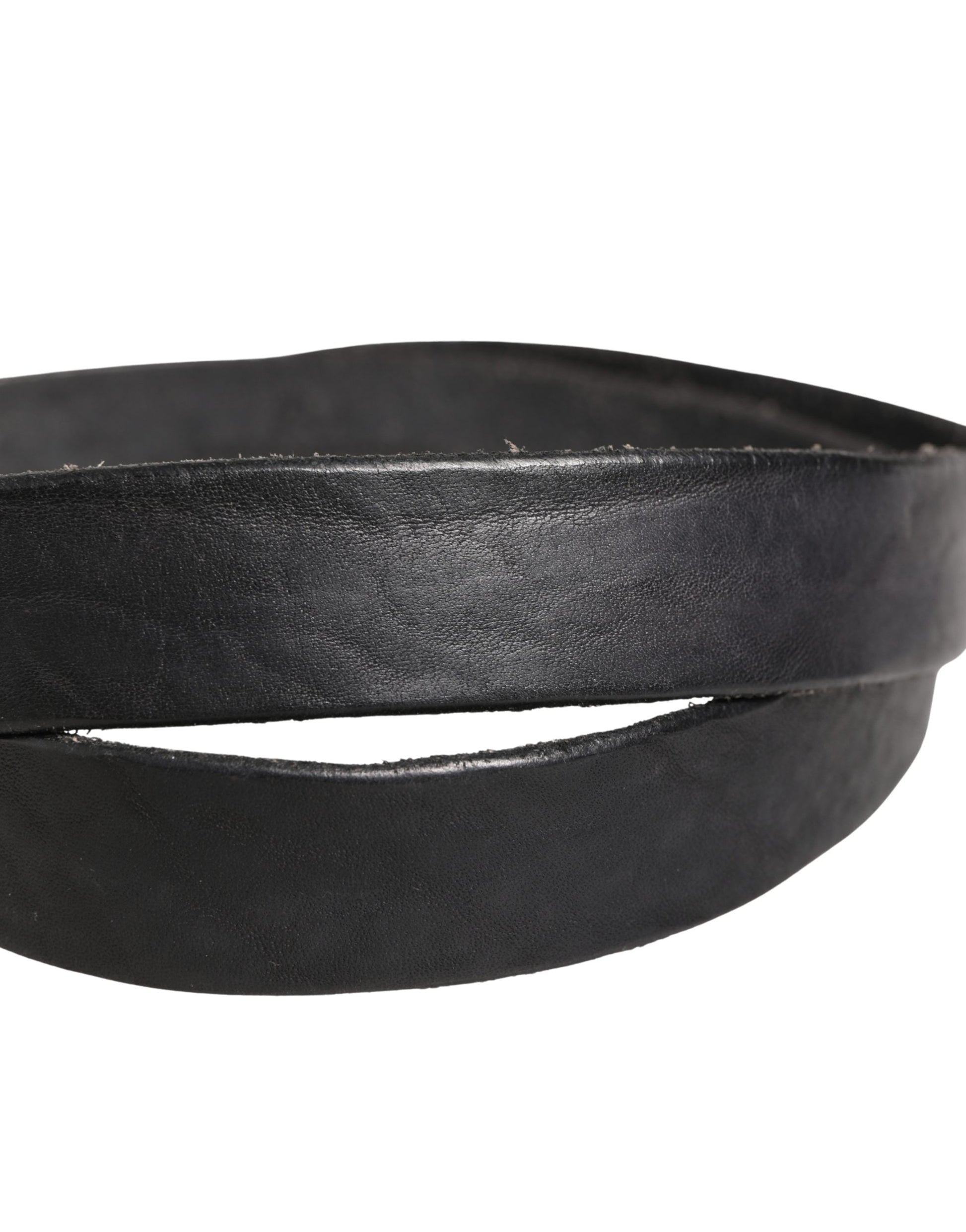 Men Black Leather Metal Buckle Belt