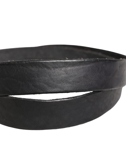 Men Black Leather Metal Buckle Belt