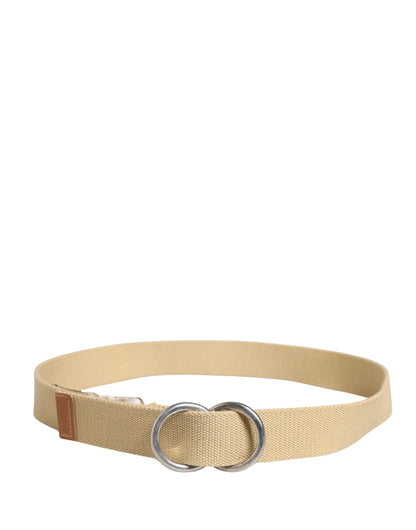 Men Beige Canvas Silver Metal Buckle Cintura Belt