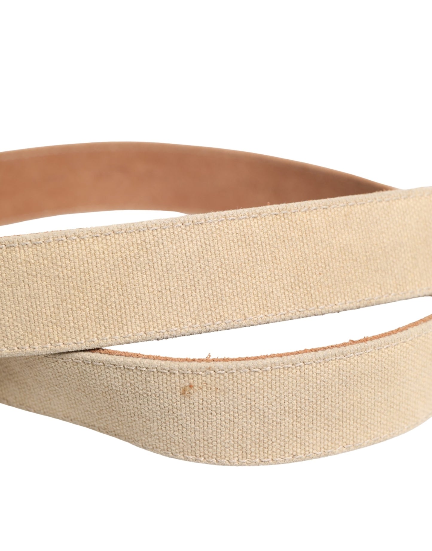 Men Beige Canvas Silver Metal Buckle Cintura Belt