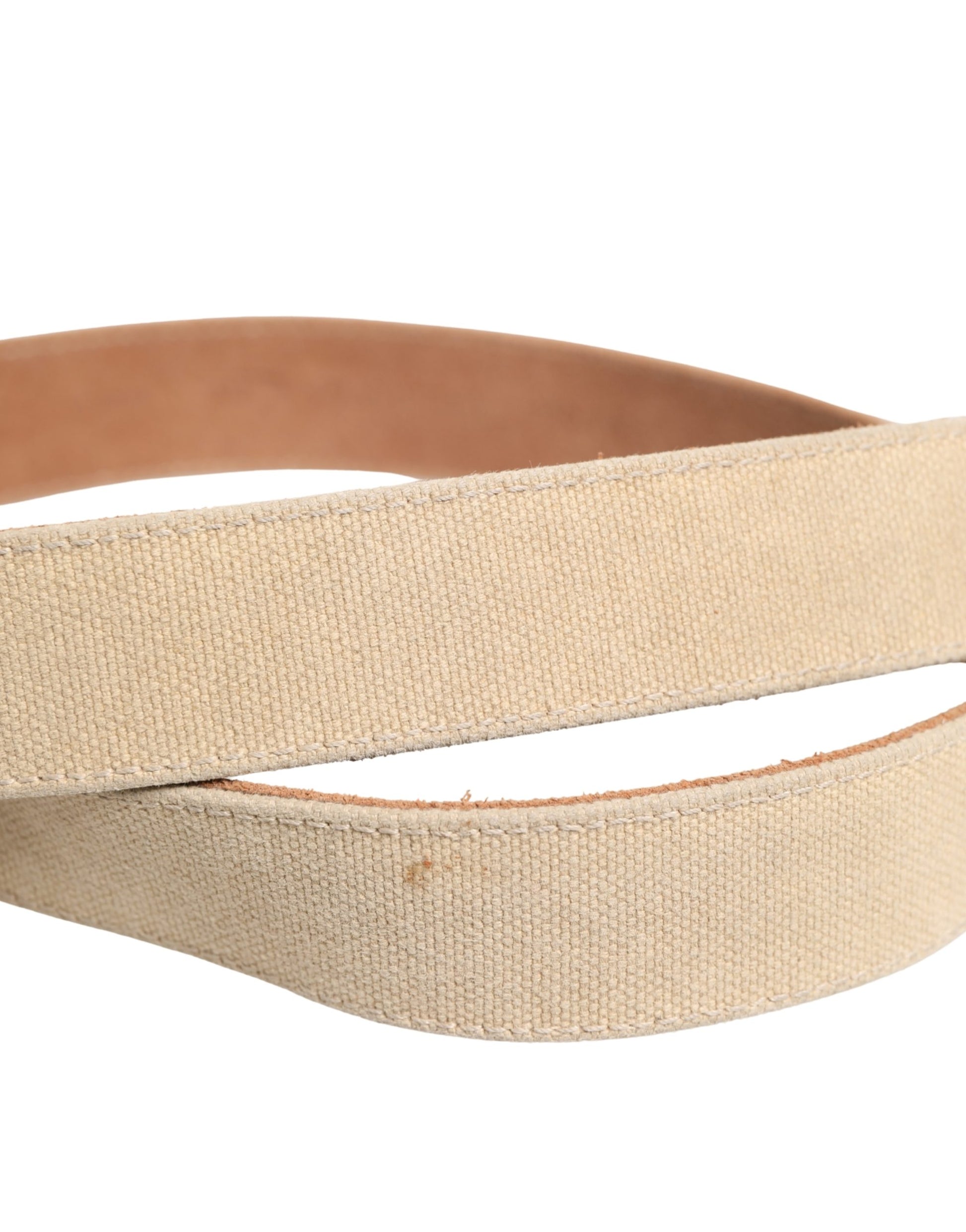Men Beige Canvas Silver Metal Buckle Cintura Belt