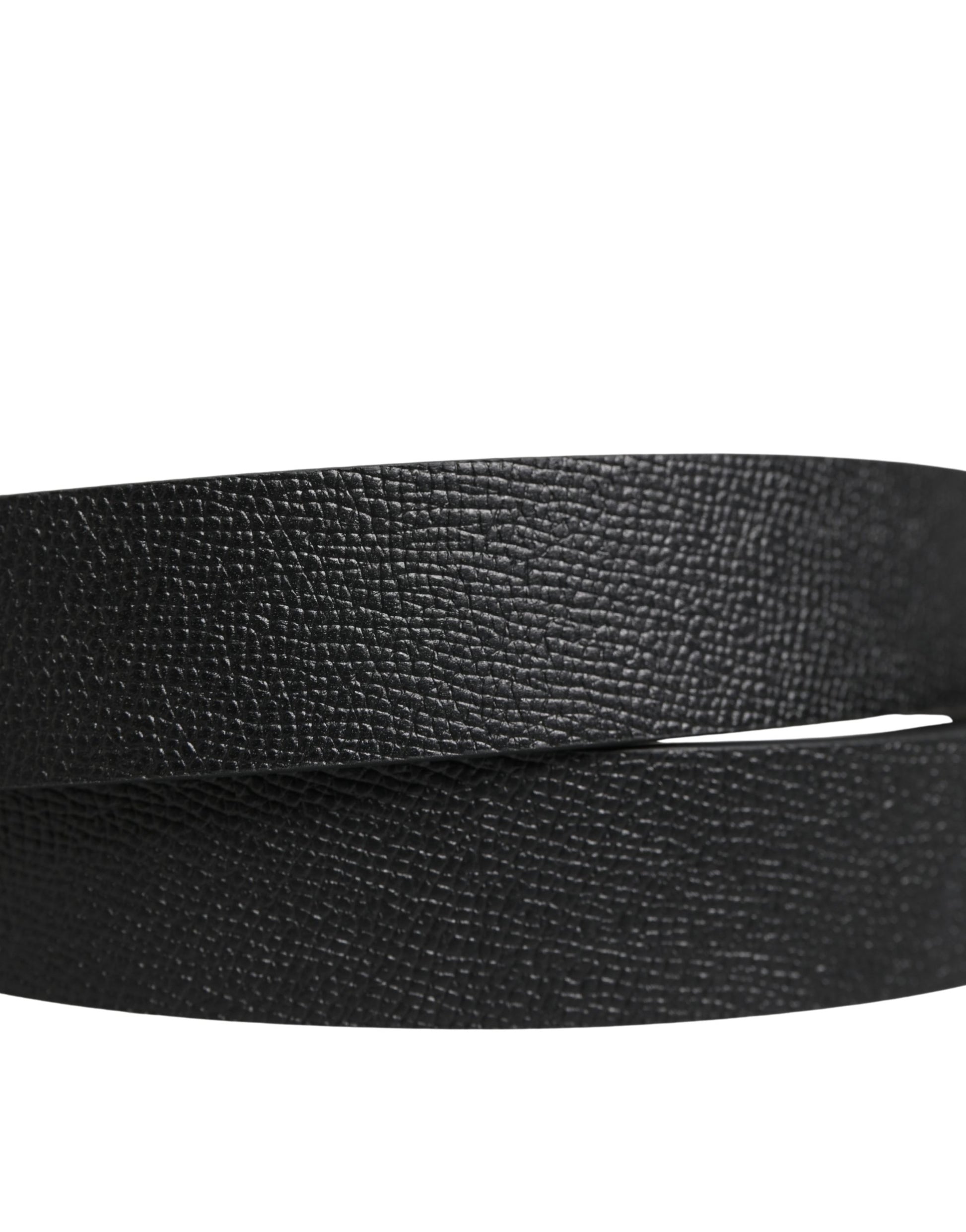 Men Black Calf Leather Logo Metal Buckle Belt