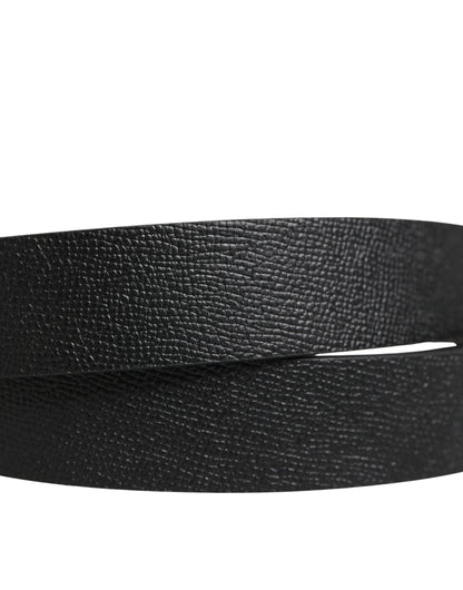 Men Black Calf Leather Logo Metal Buckle Belt