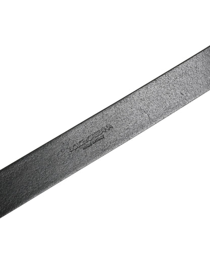 Men Black Calf Leather Logo Metal Buckle Belt