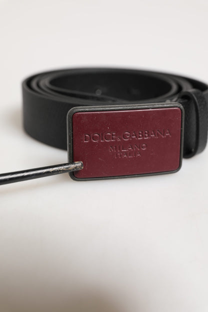 Men Black Calf Leather Logo Metal Buckle Belt