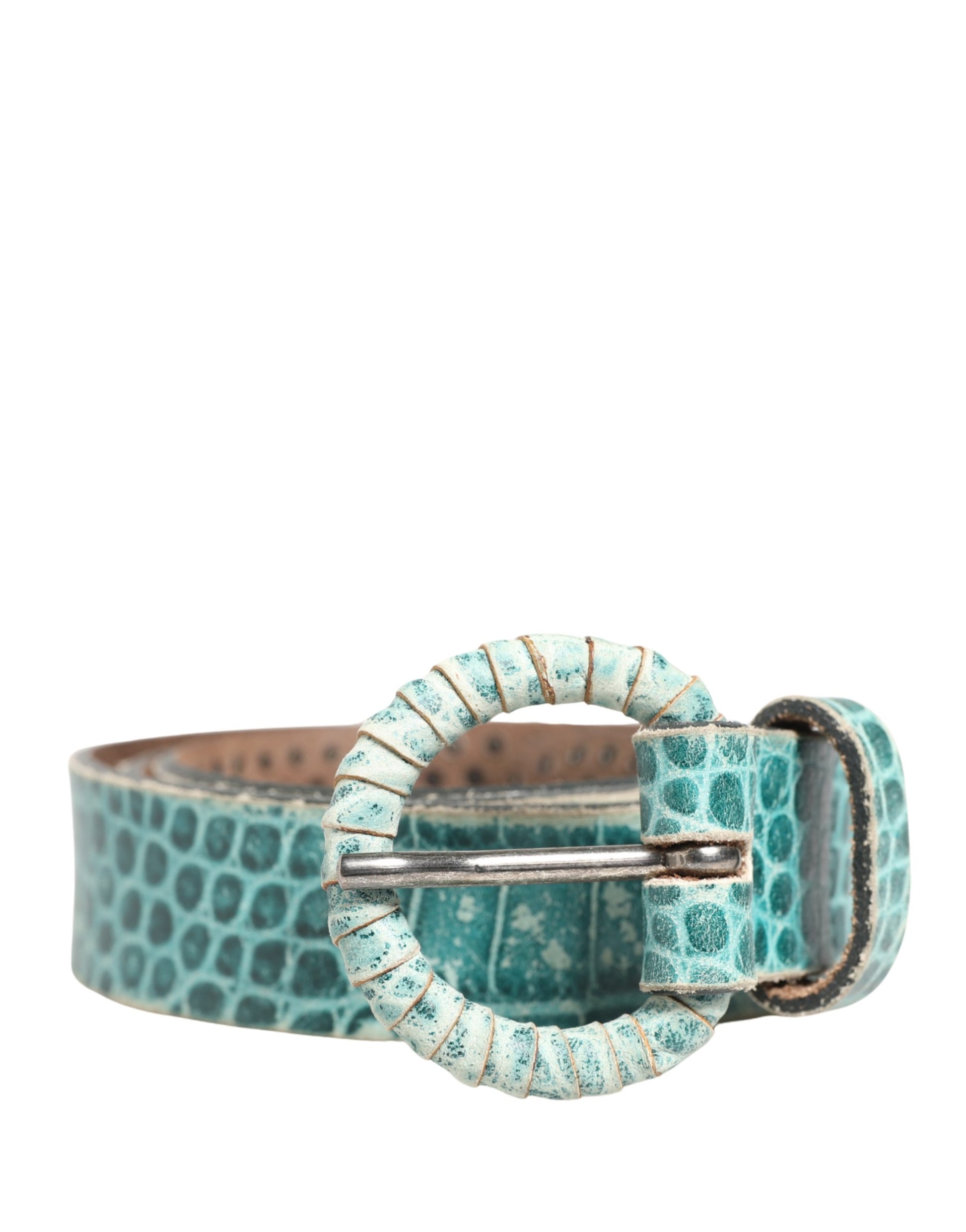 Women Green Leather Croco Print Studded Belt