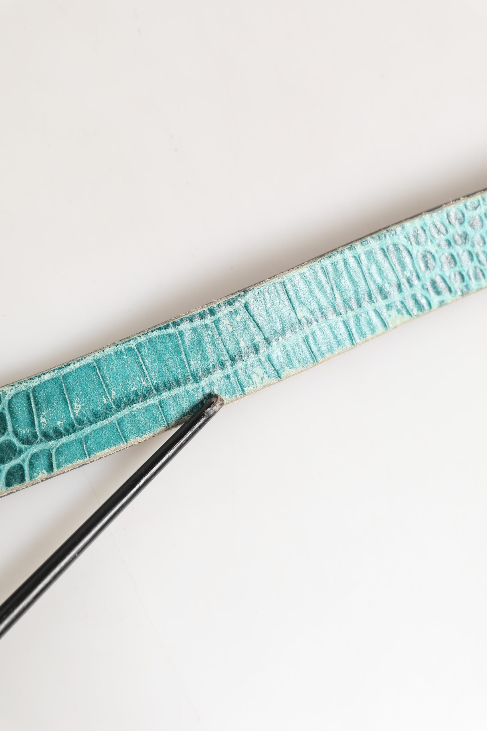 Women Green Leather Croco Print Studded Belt