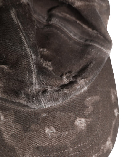 Men Brown Cotton Distressed Baseball Capello Hat