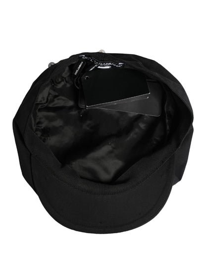 Men Black Cotton Embellished Newsboy Capello Hat