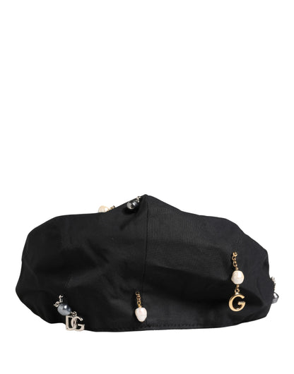 Men Black Cotton Embellished Newsboy Capello Hat