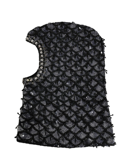 Black Wool Crystal Embellished Balaclava Hat