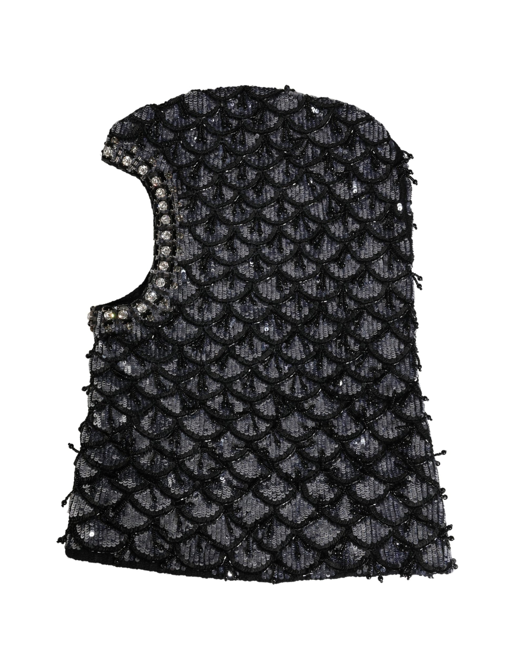 Black Wool Crystal Embellished Balaclava Hat