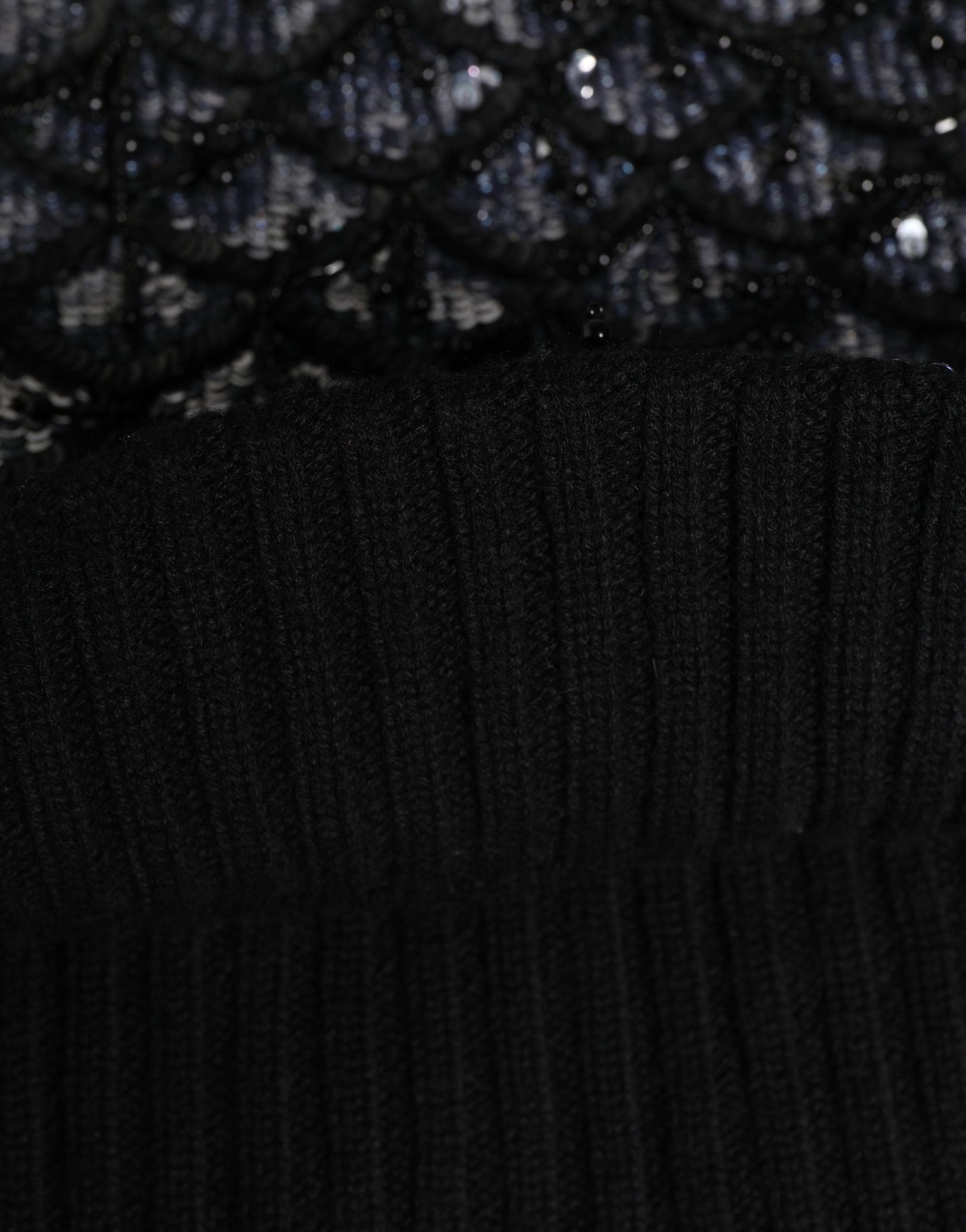 Black Wool Crystal Embellished Balaclava Hat