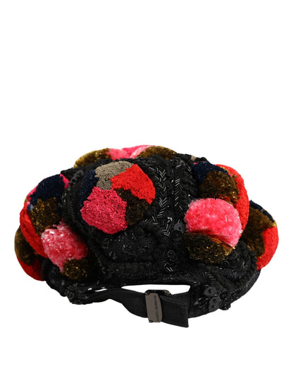 Multicolor Pom Poms Sequin Embellishment Hat