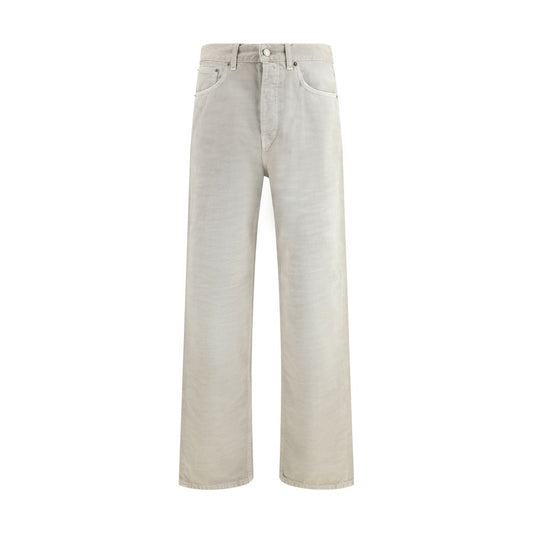Gray Cotton Straight-Leg Jeans