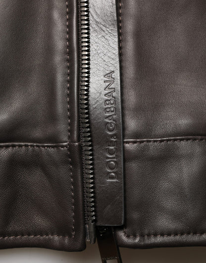 Black LambskinLeather Full Zip Biker Jacket
