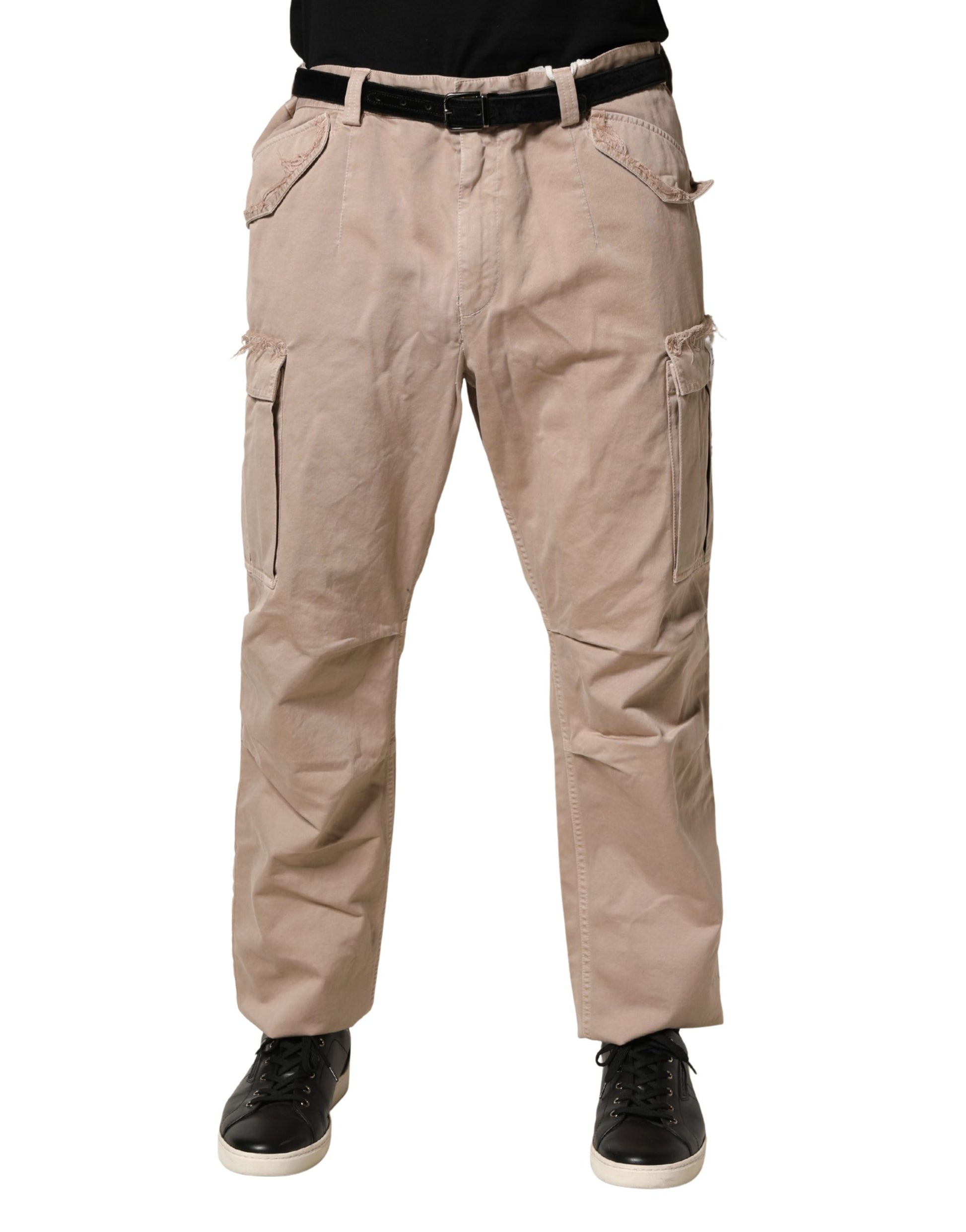 Beige Straight Cargo Chino Trouser Pants