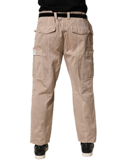 Beige Straight Cargo Chino Trouser Pants