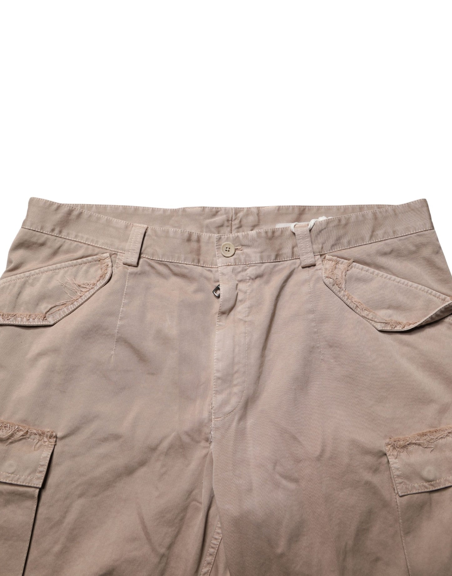 Beige Straight Cargo Chino Trouser Pants