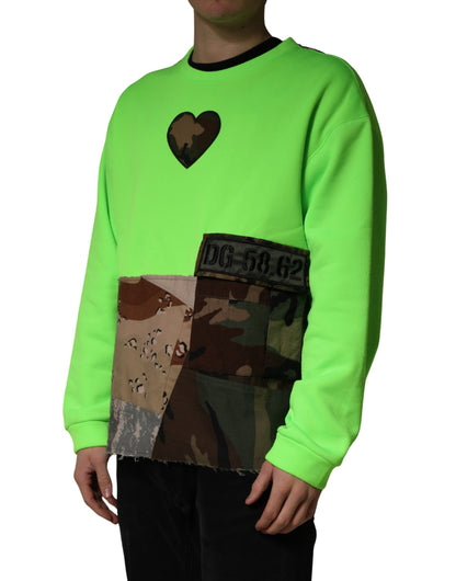 Green Patchwork Heart Men Sweatshirt Sweater
