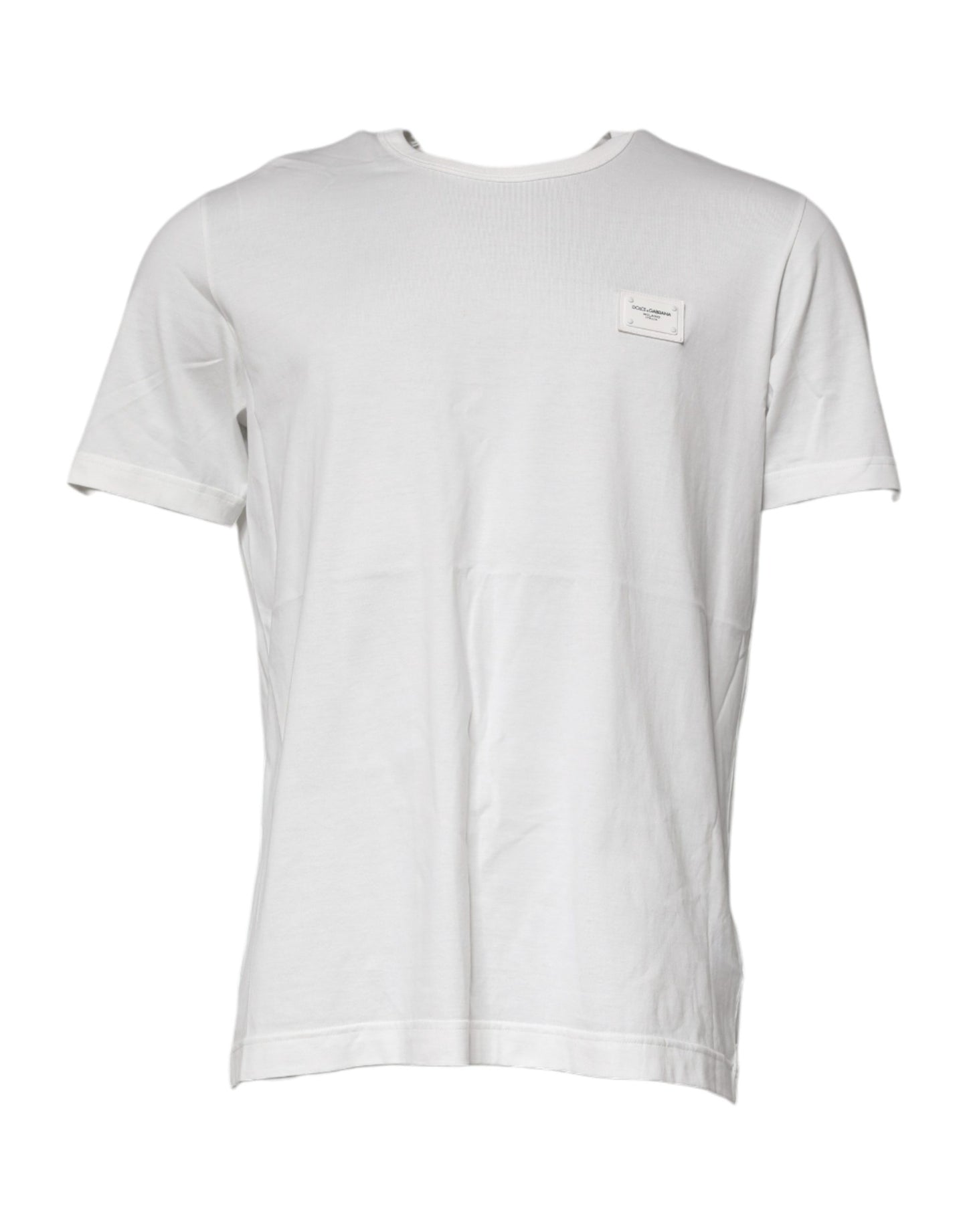 White Logo Plaque Cotton Crew Neck  T-shirt