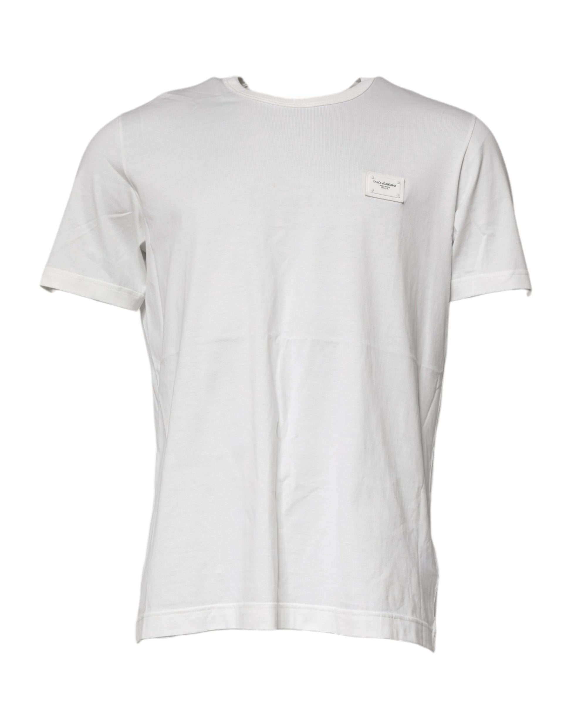 White Logo Plaque Cotton Crew Neck  T-shirt
