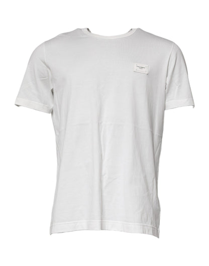 White Logo Plaque Cotton Crew Neck  T-shirt