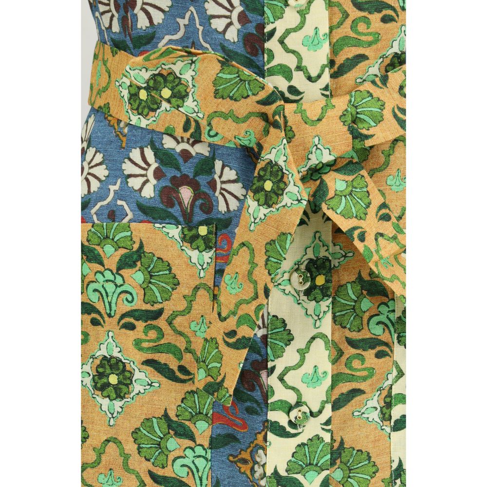 Multicolor Linen Casual Dress