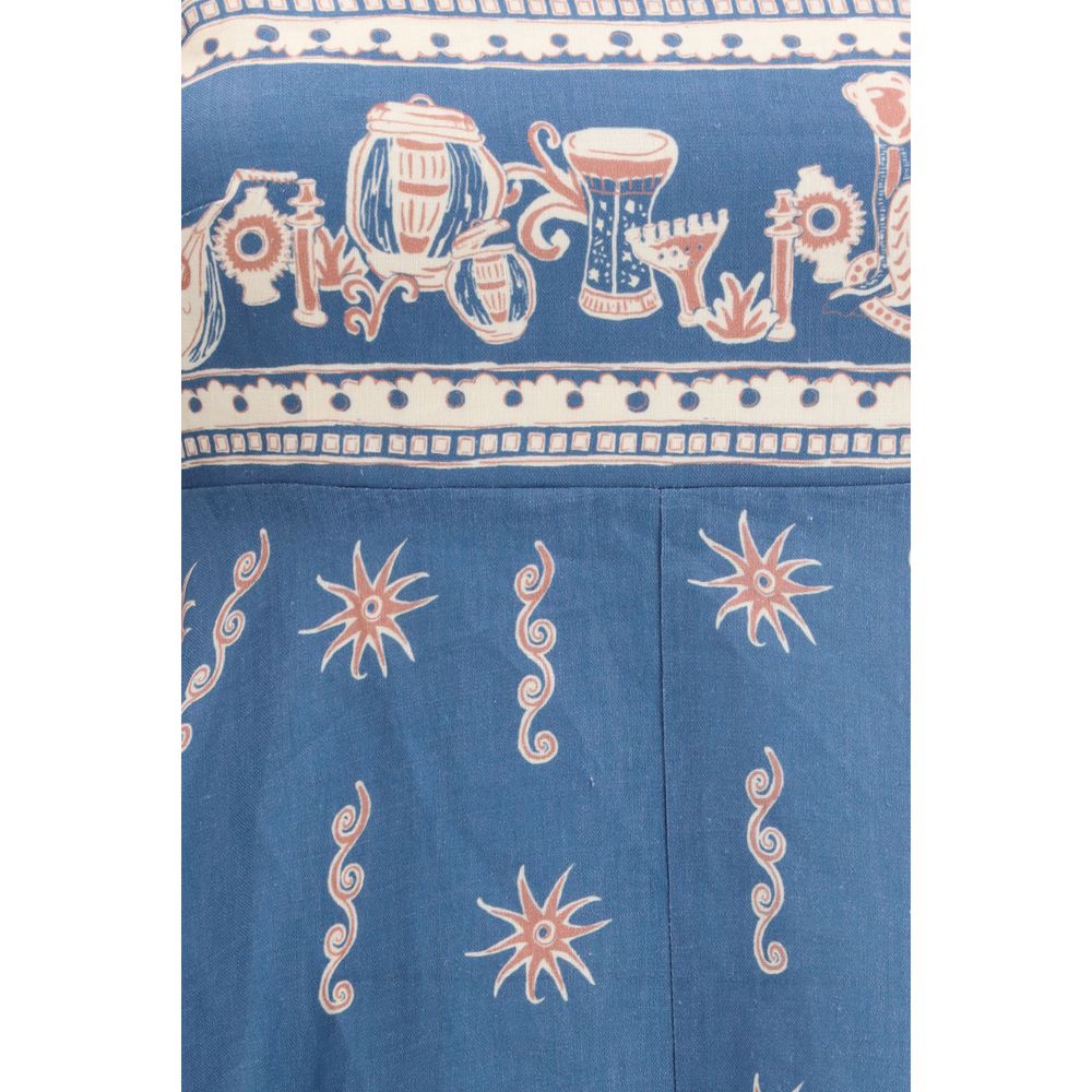 Blue Linen Casual Dress