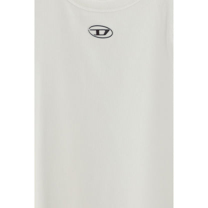 White Cotton Sleeveles T-Shirt