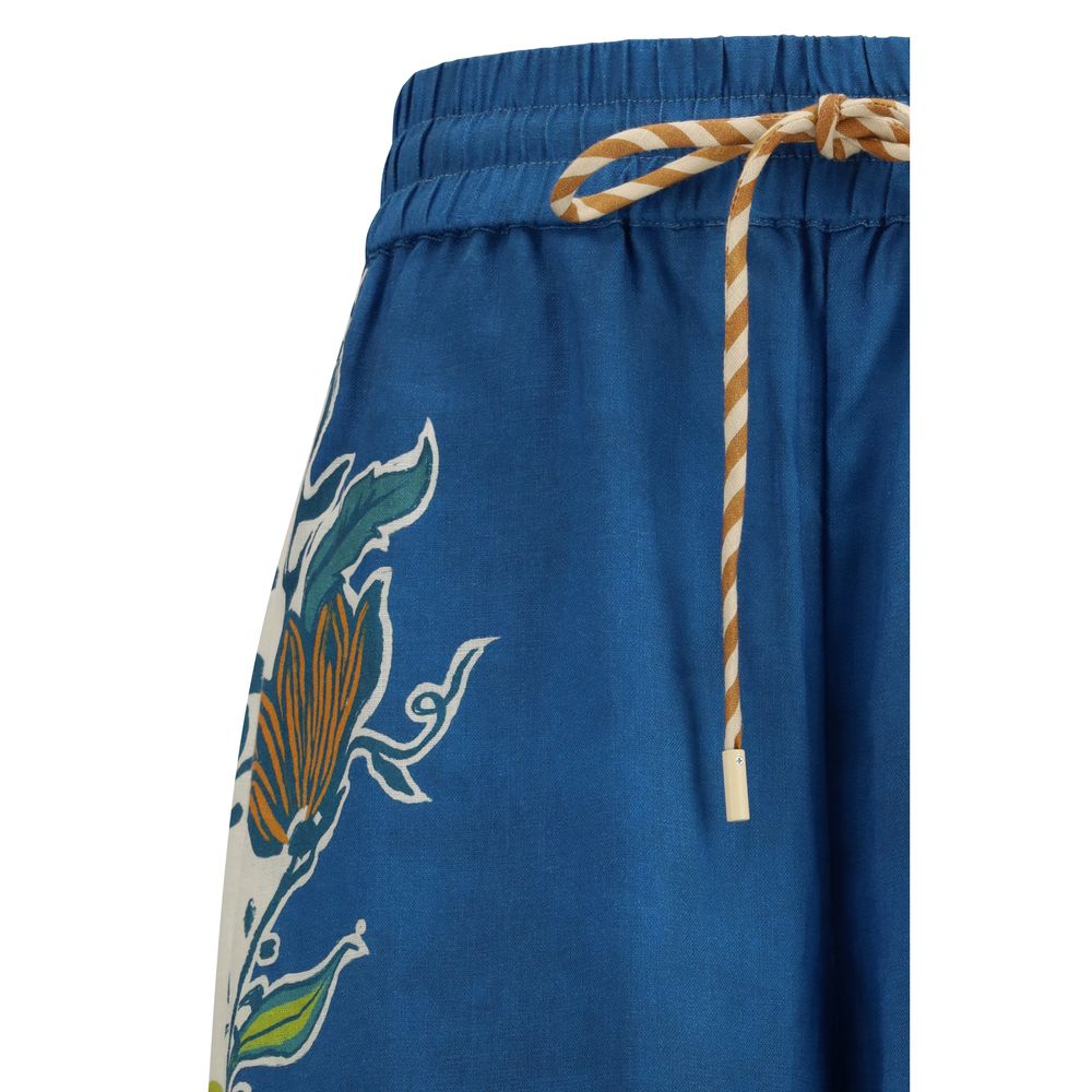 Blue Linen Casual Pants