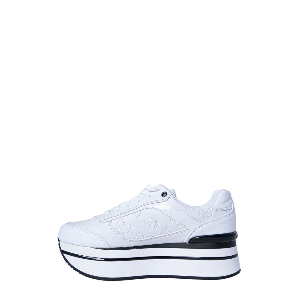 White Polyester Platform Sneakers