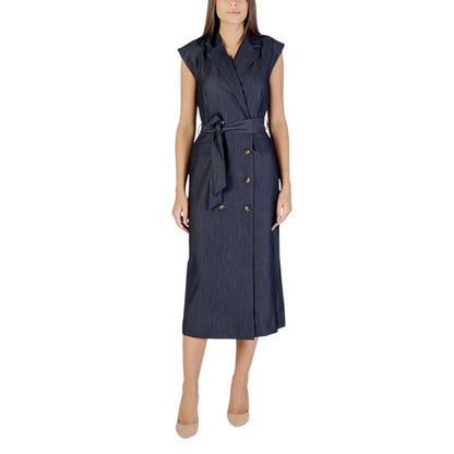 Blue Polyester Long Dress
