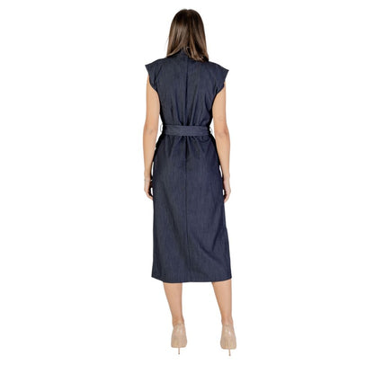 Blue Polyester Long Dress