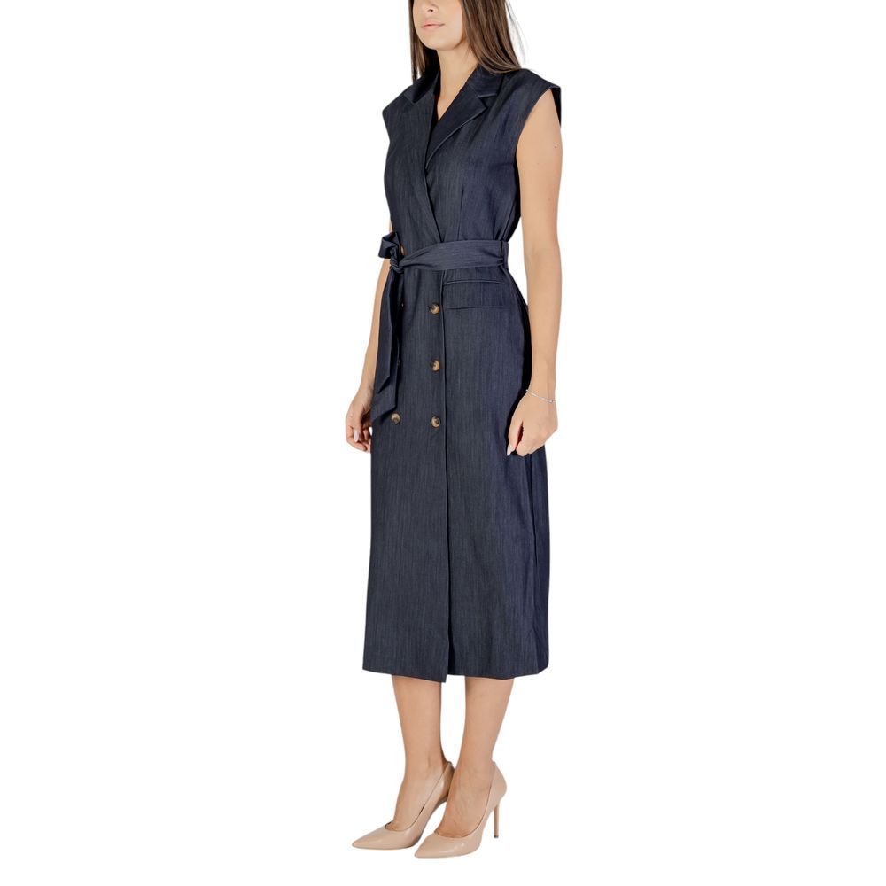 Blue Polyester Long Dress