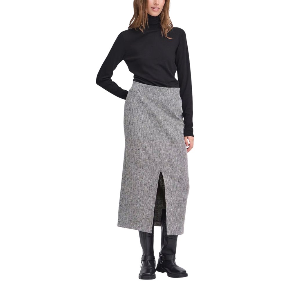 Black And White Polyester Long Skirt