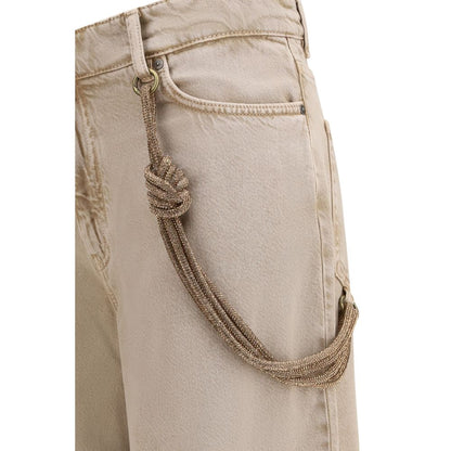 Beige Cotton Relaxed Fit Jeans