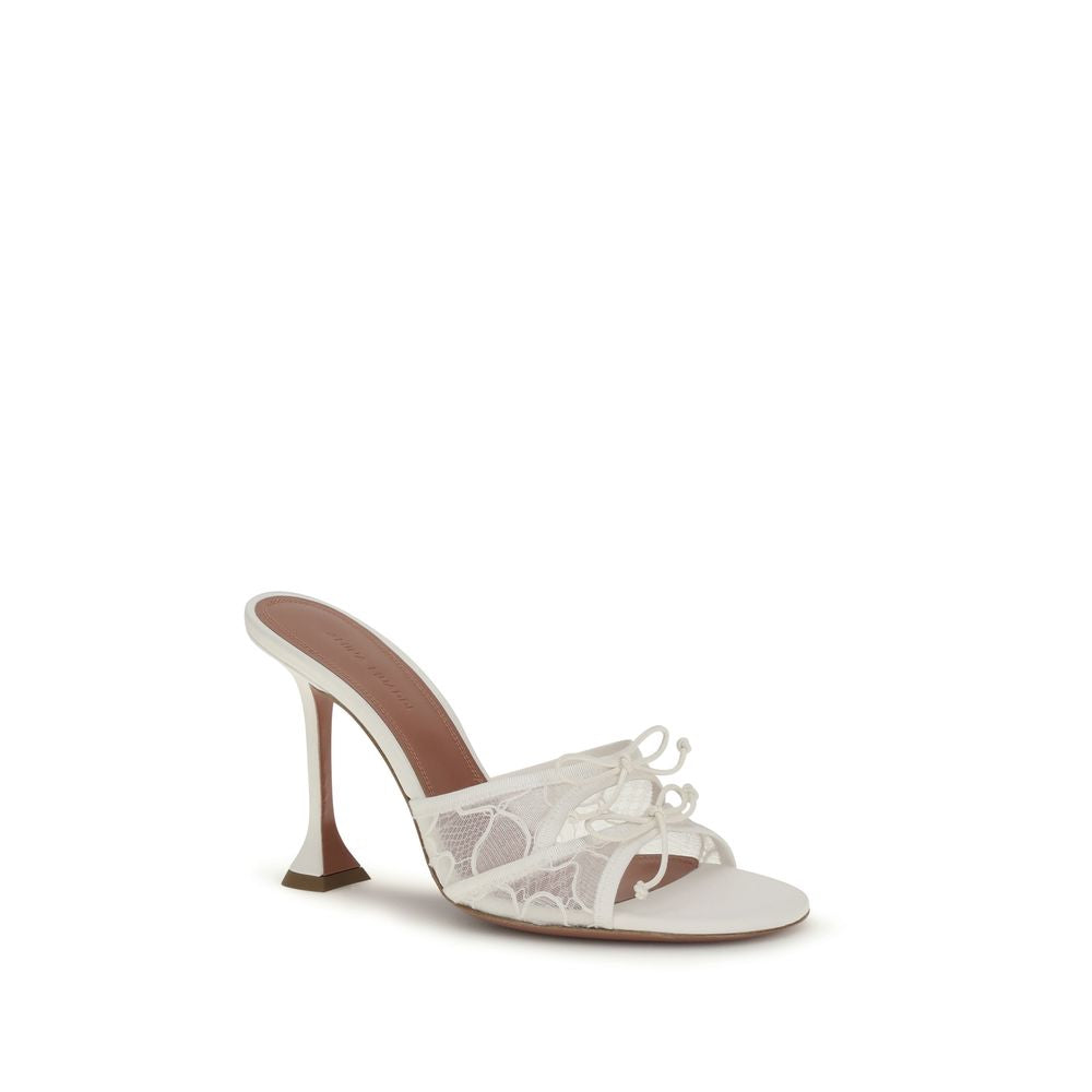 White Cotton Stiletto Heel Sandals